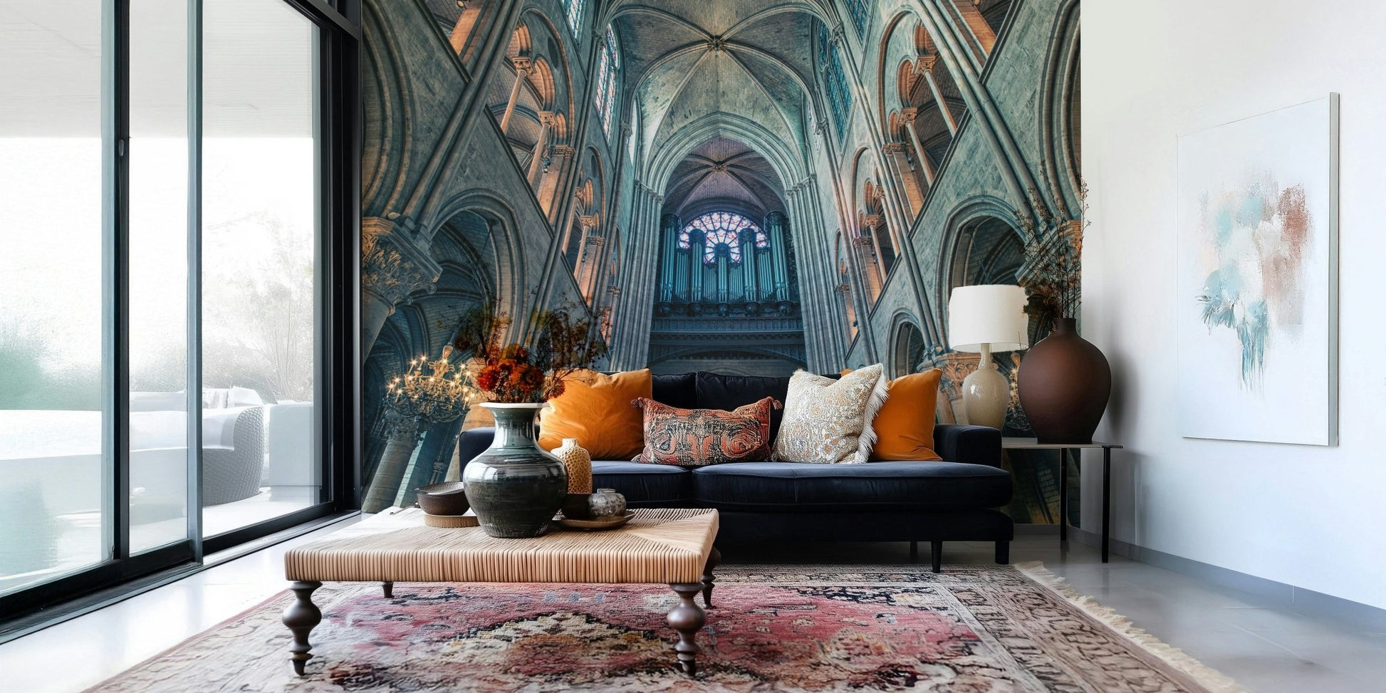 Cathedral Arches wallpaper featuring high ceilings and pillars.