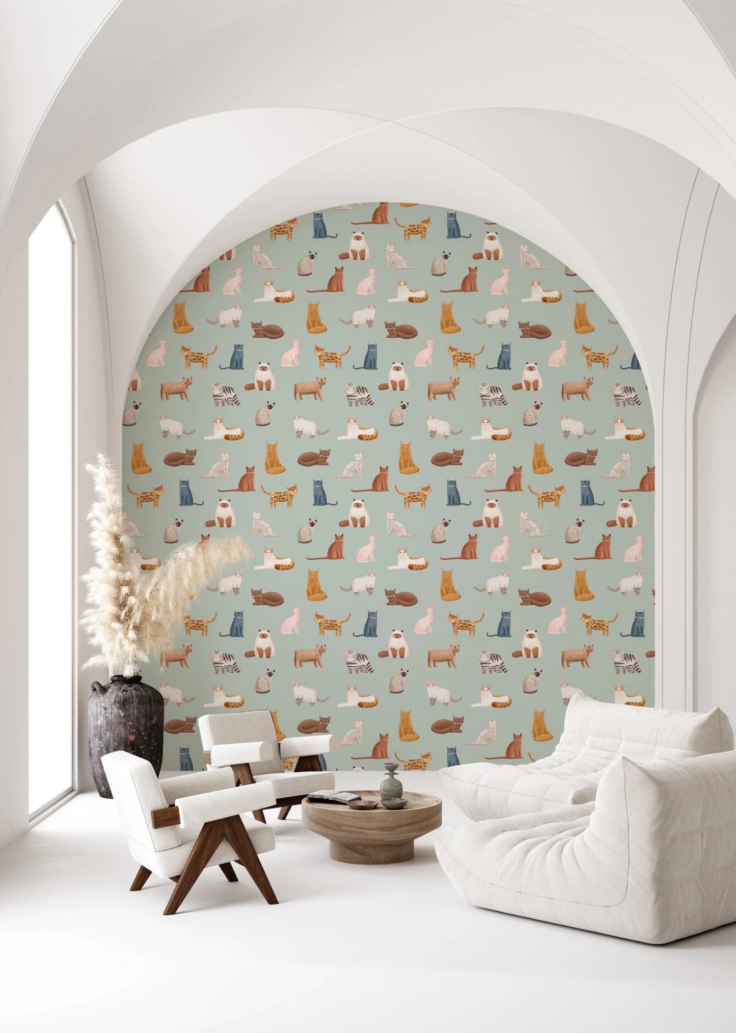 Cats on Mint Green Wallpaper⁠