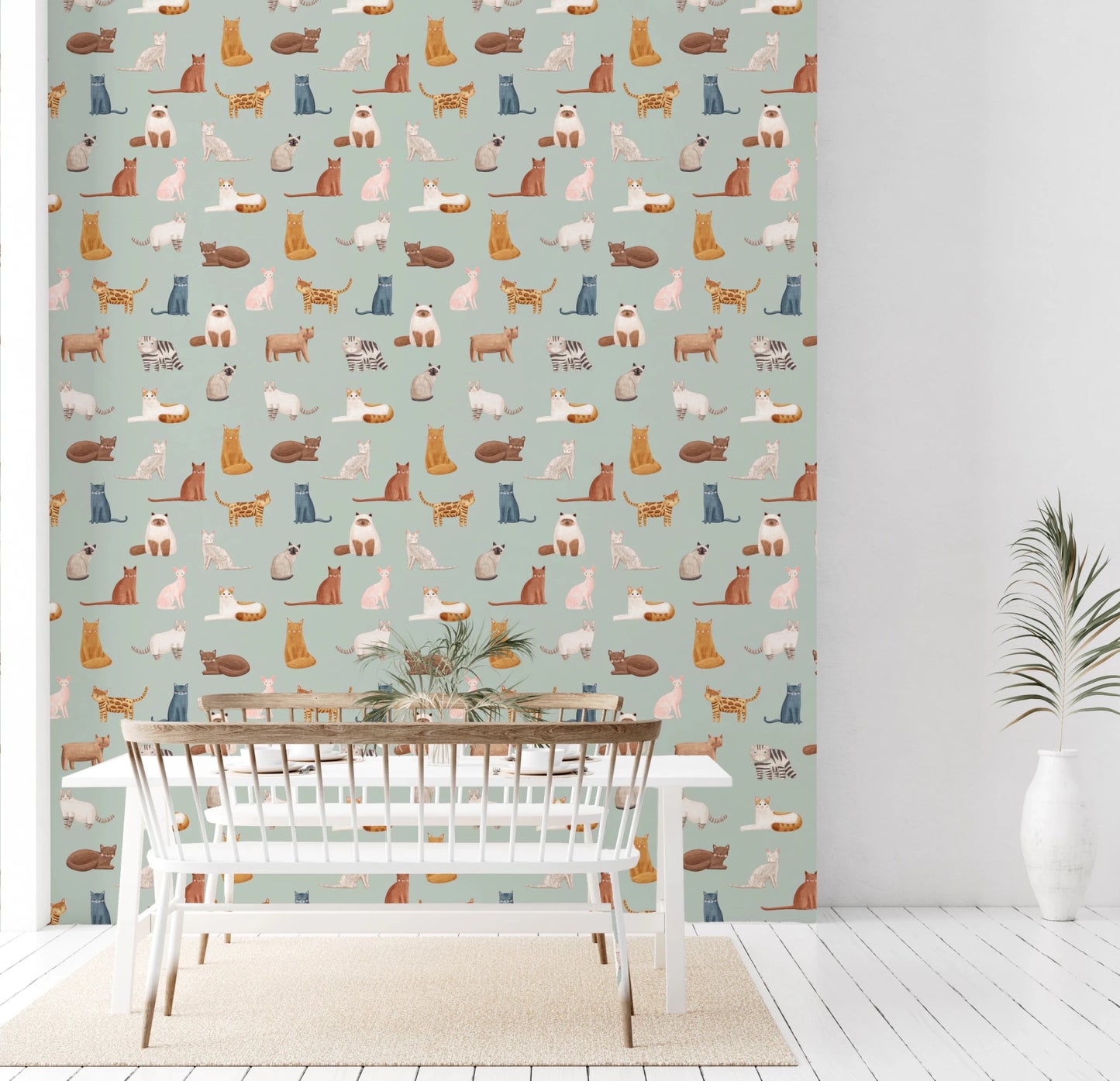 Cats on Mint Green Wallpaper⁠