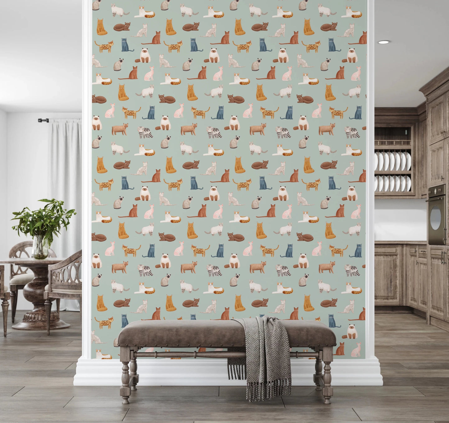 Cats on Mint Green Wallpaper⁠