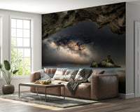 A beautiful modern art wall mural of a starlit cave.