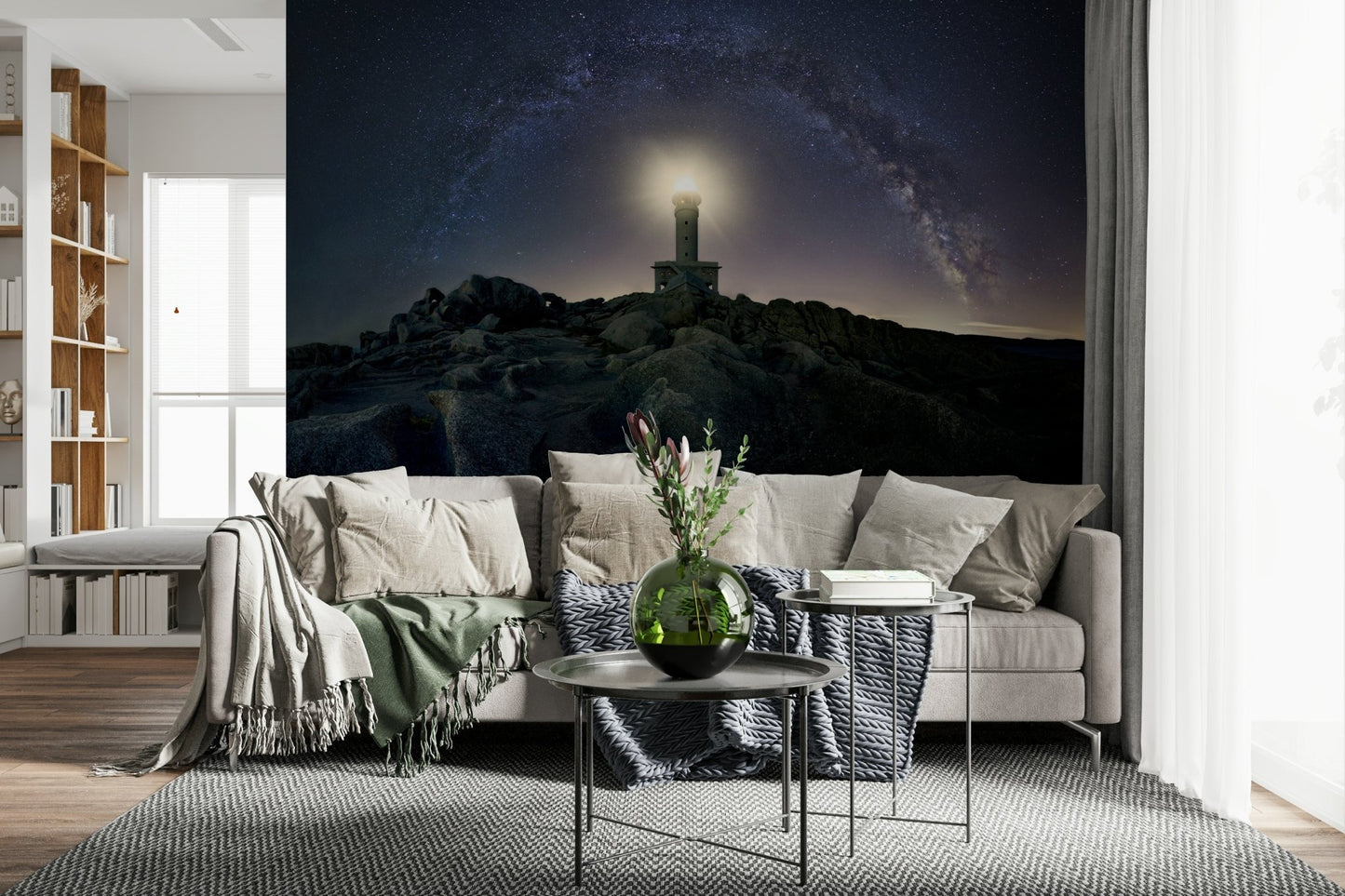 A serene flowing design wall mural for cosmic decor.