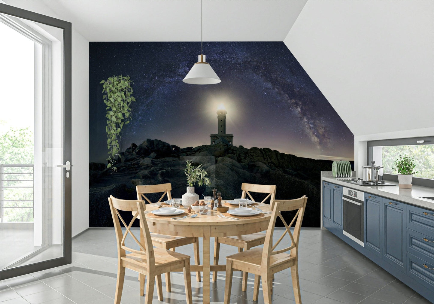 A beautiful modern art wall mural of a starlit nebula.