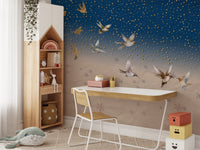 Soaring birds starry night wallpaper
