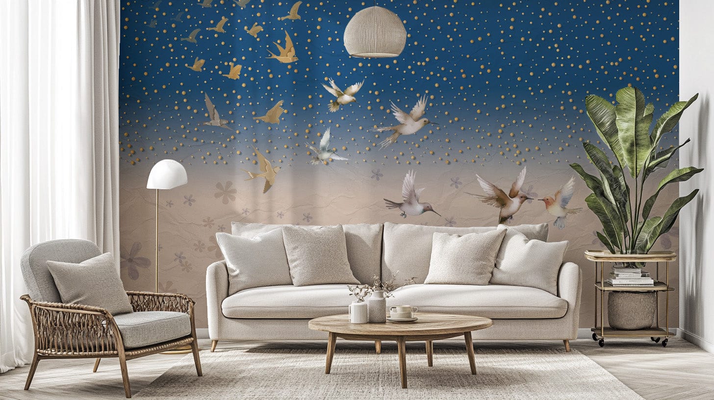 Starry sky birds wallpaper design
