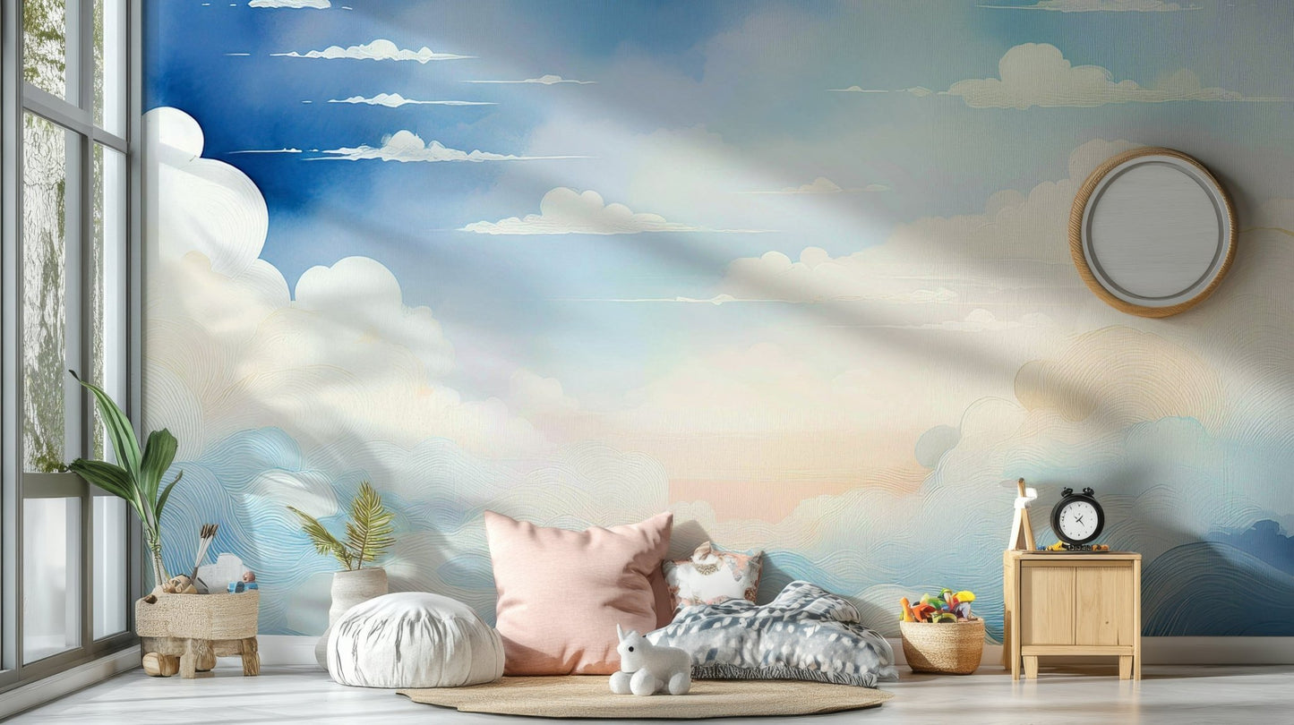 Celestial blue mural wallpaper for bedroom walls, GD1659