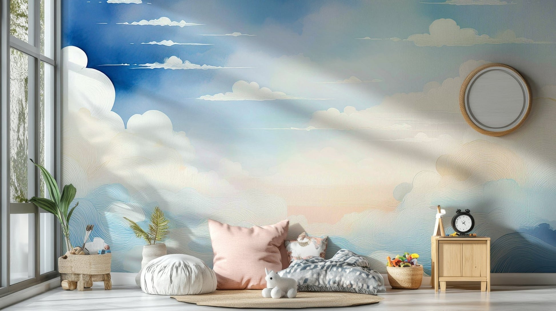 Celestial blue mural wallpaper for bedroom walls, GD1659