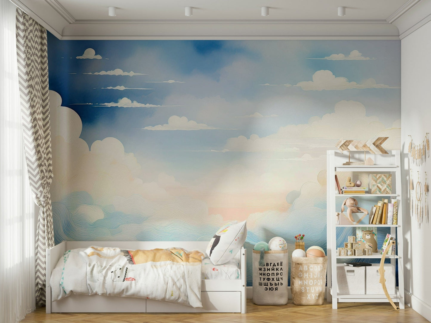 Artistic blue sky mural for a fresh look, GD1659