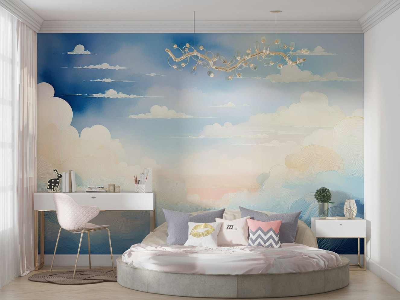 Celestial blue sky mural for wall decor

