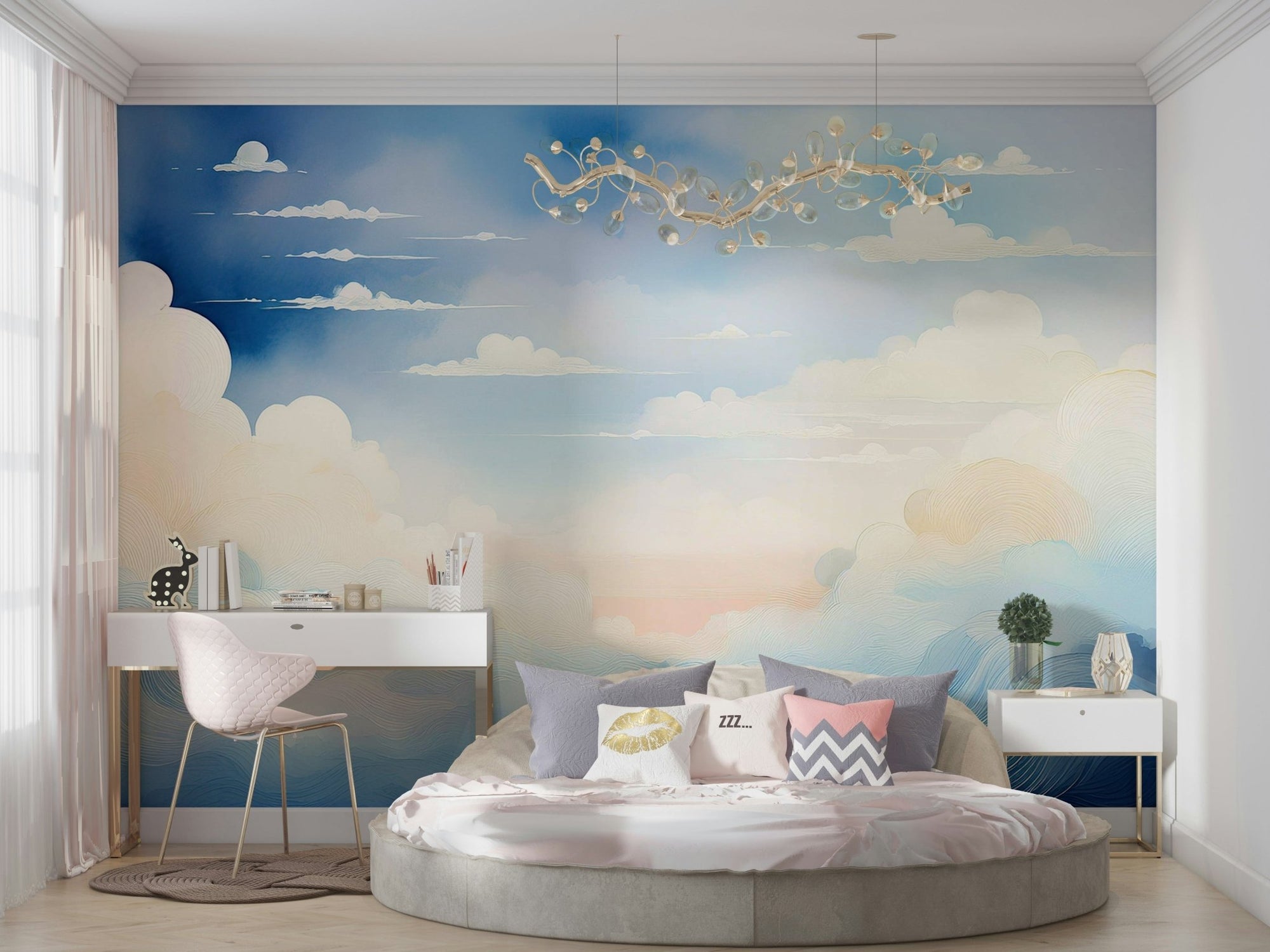 Celestial blue sky mural for wall decor, GD1659