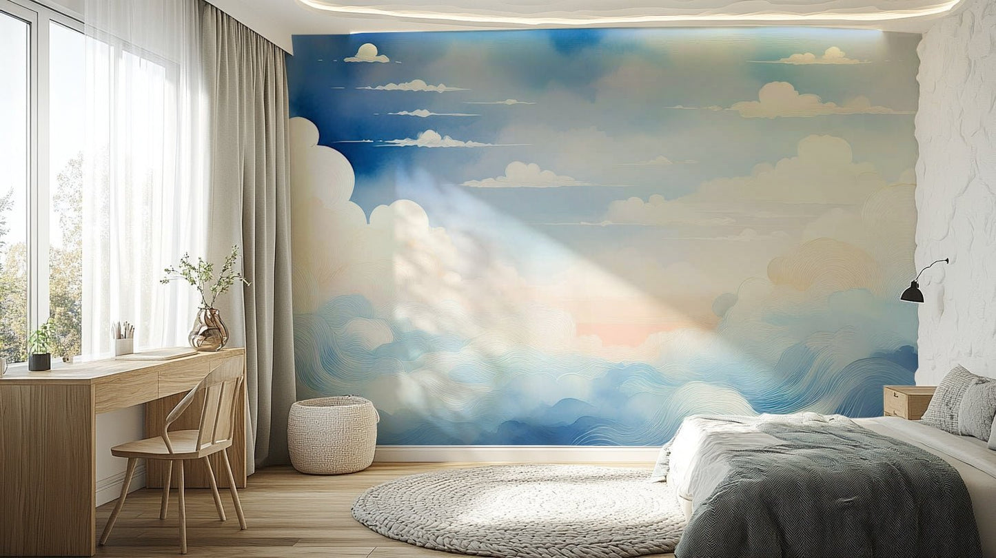 Elegant blue sky mural to enhance your space, GD1659