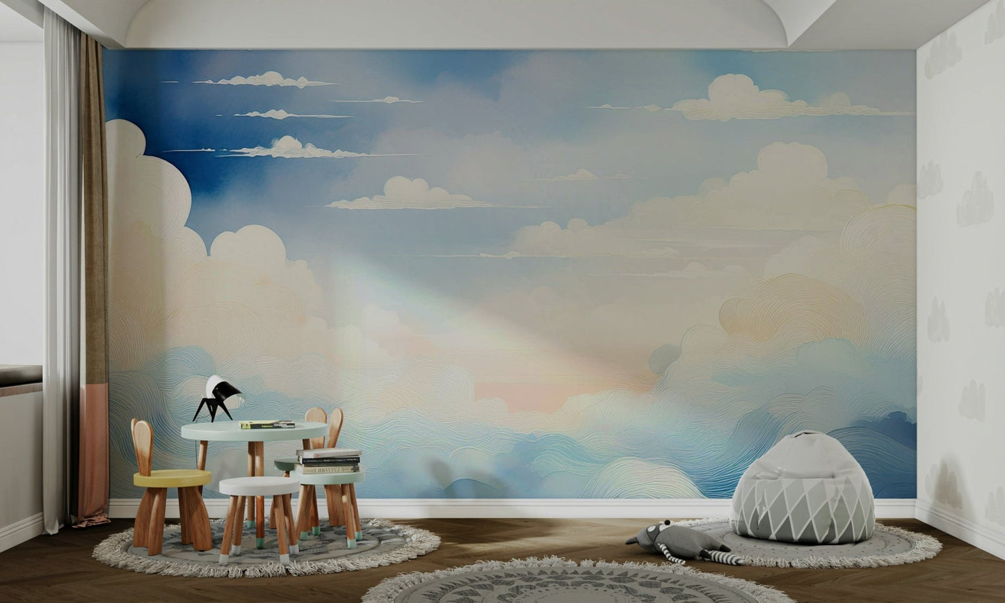 Gorgeous celestial blue wall mural design, GD1659