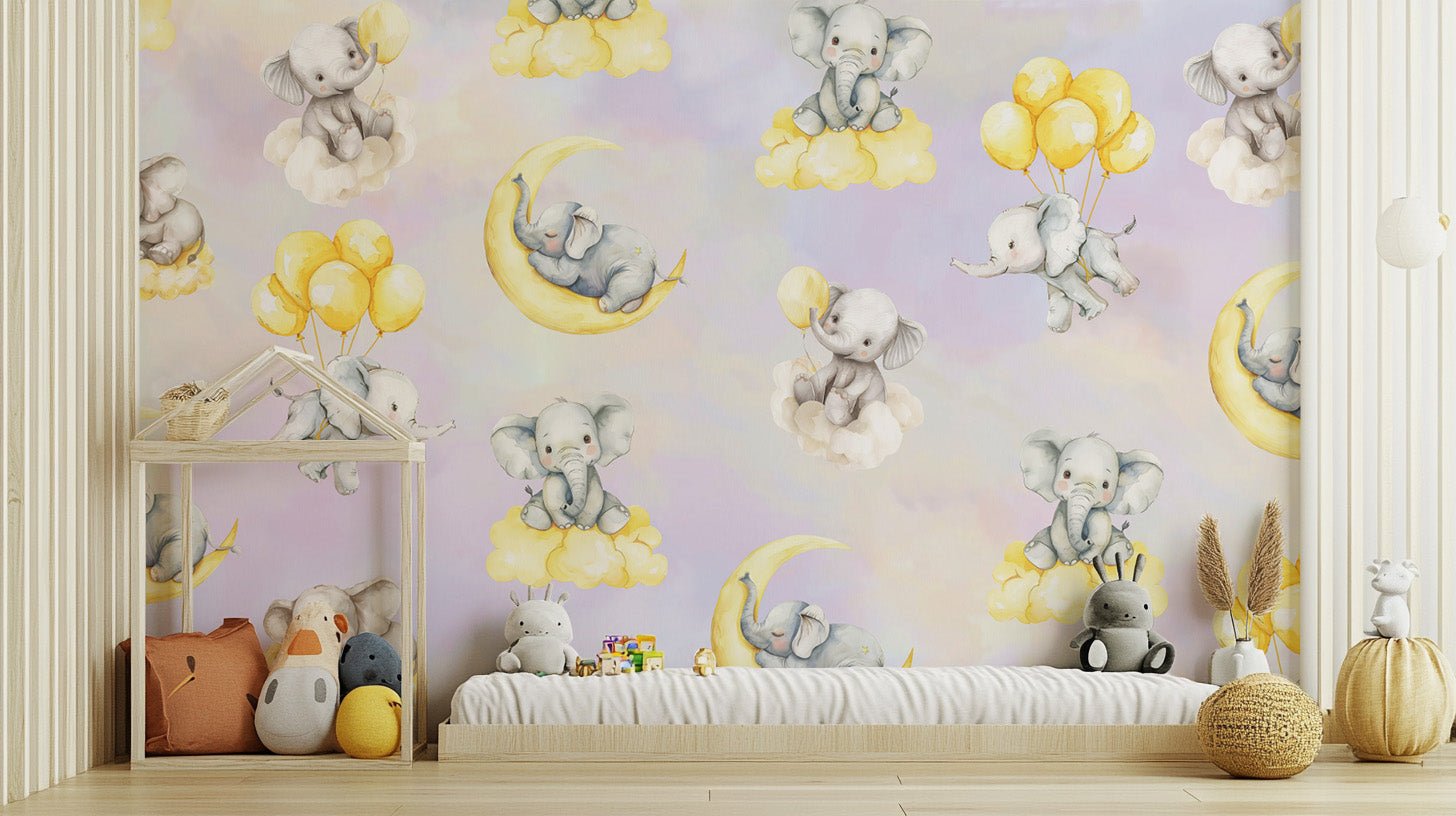 Adorable elephant sleeping on clouds