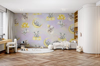 Peaceful moonlit elephant mural