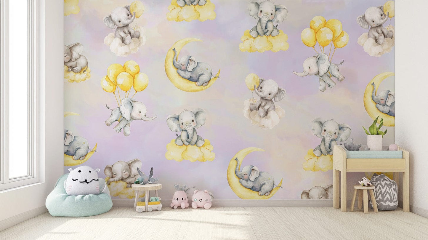 Sleeping elephant on moon wallpaper
