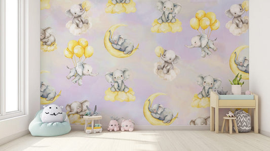 Sleeping elephant on moon wallpaper