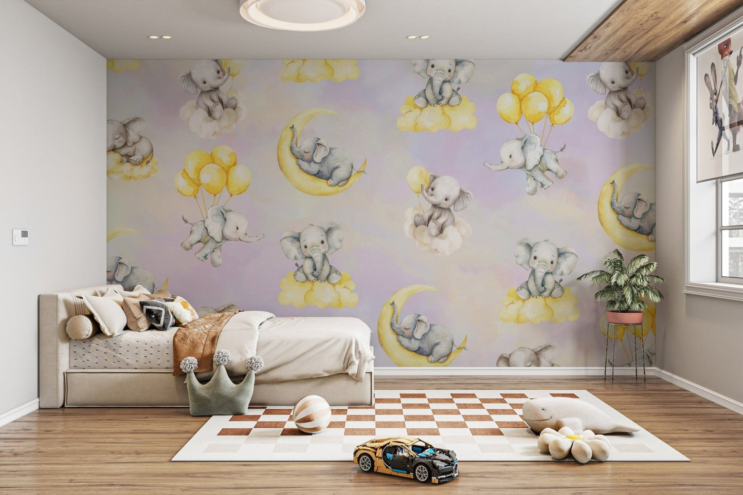 Night sky baby elephant wall mural