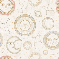 Hallway transformed by the ethereal Celestial Harmony sun and stars pattern.