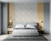 Intricate smiling sun motif from the Celestial Harmony wall mural.