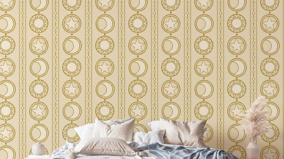 Sophisticated celestial medallions mural for unique wall styling. RNM18
