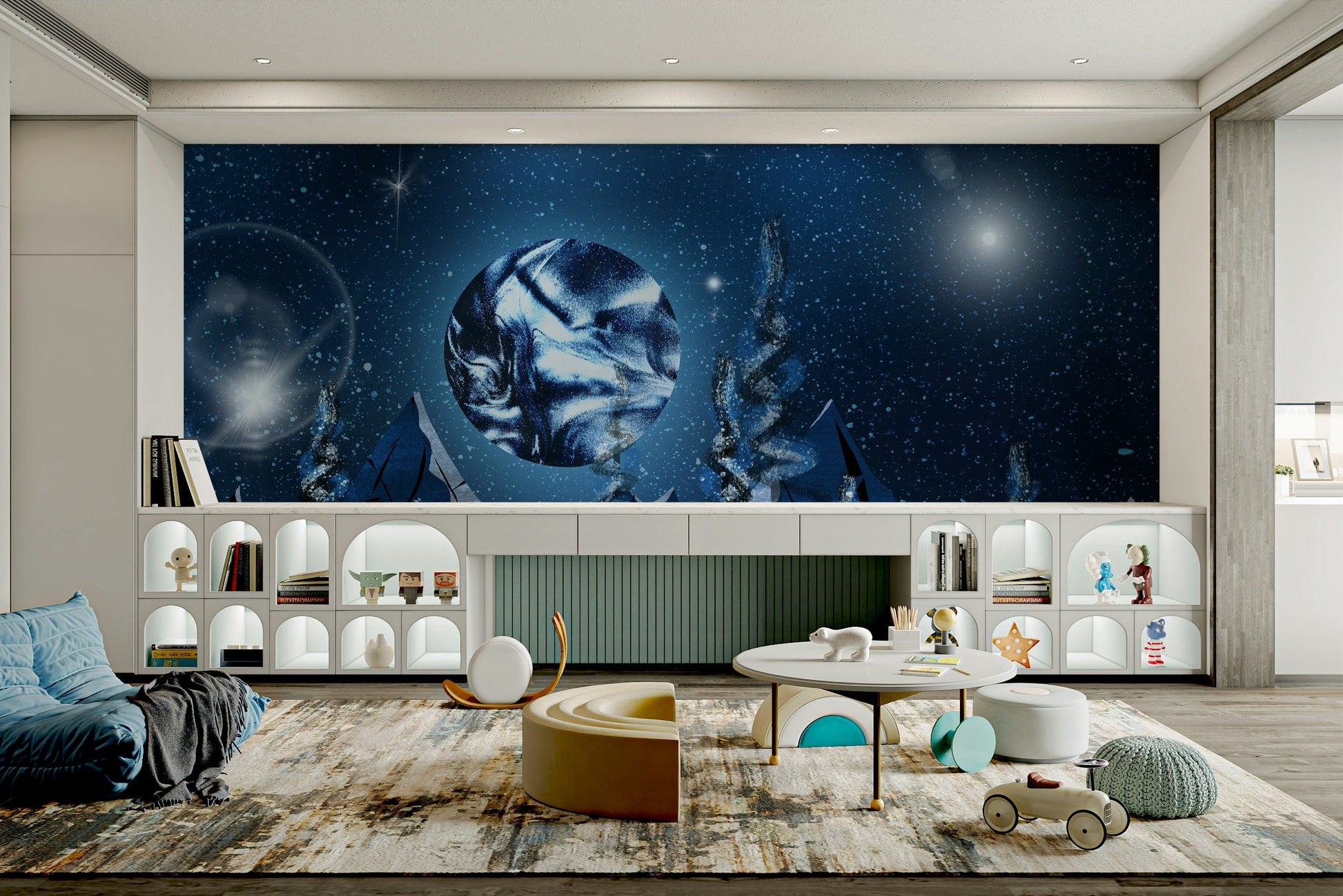 Marble moon and snowy pines wallpaper

