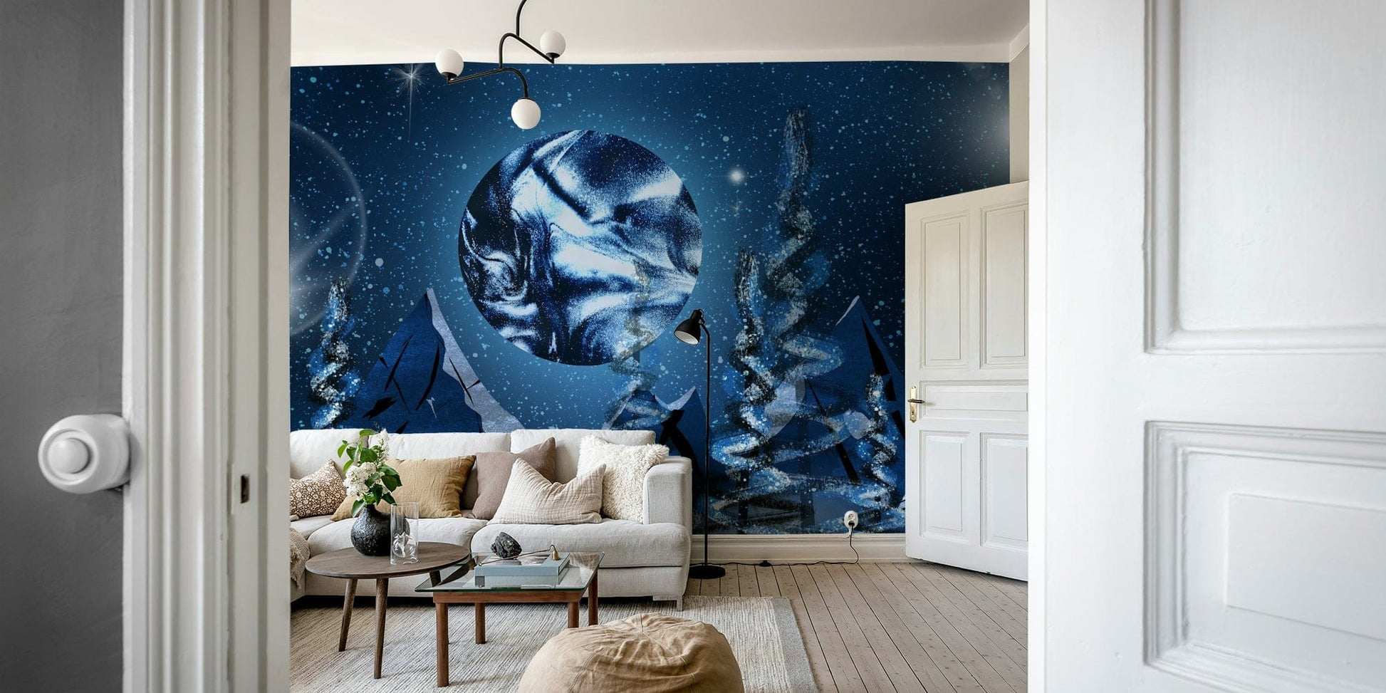 Space-inspired pine tree wallpaper

