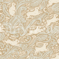 Whimsical floral and rabbit wallpaper design

