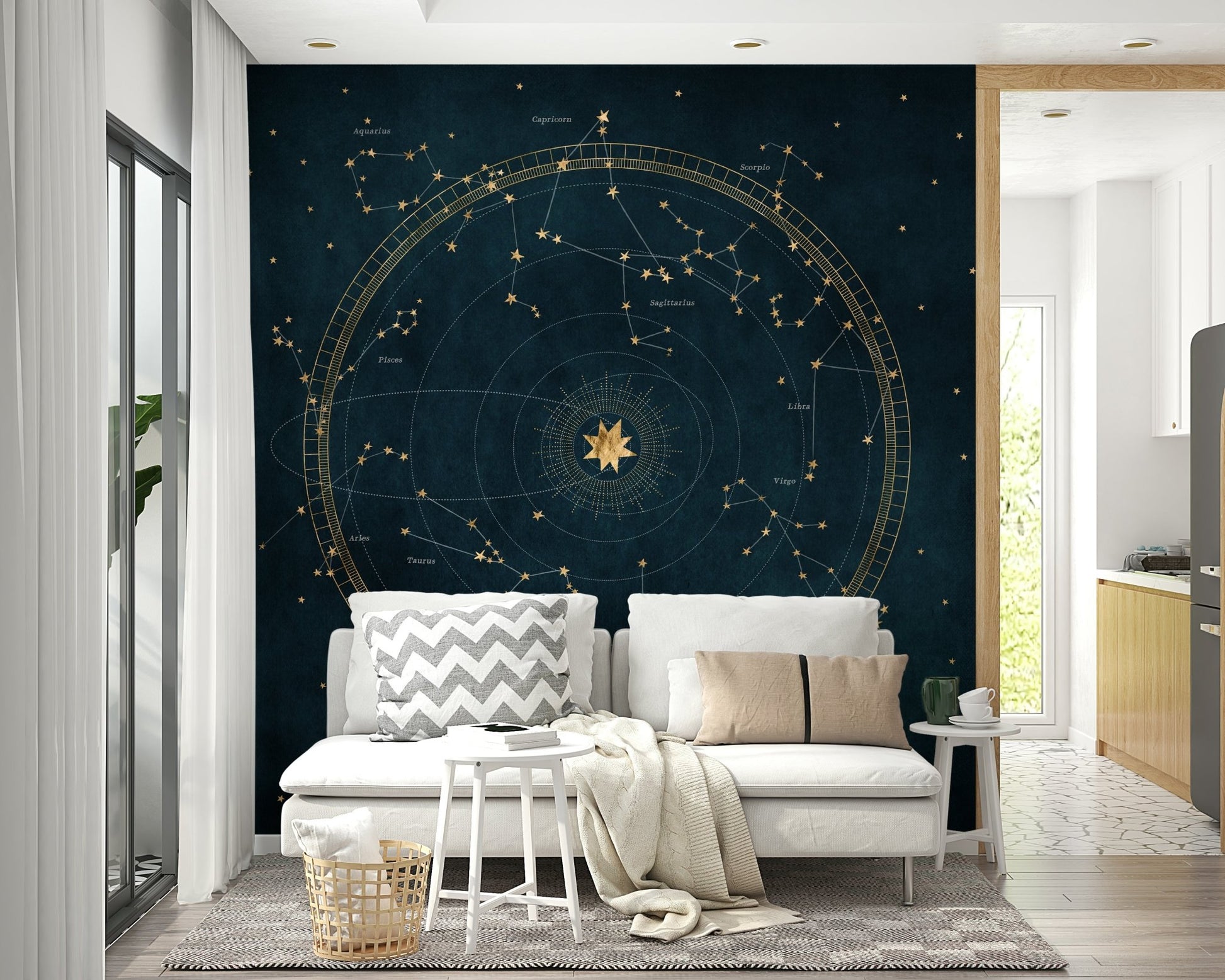 Dark sky celestial star map mural for rooms


