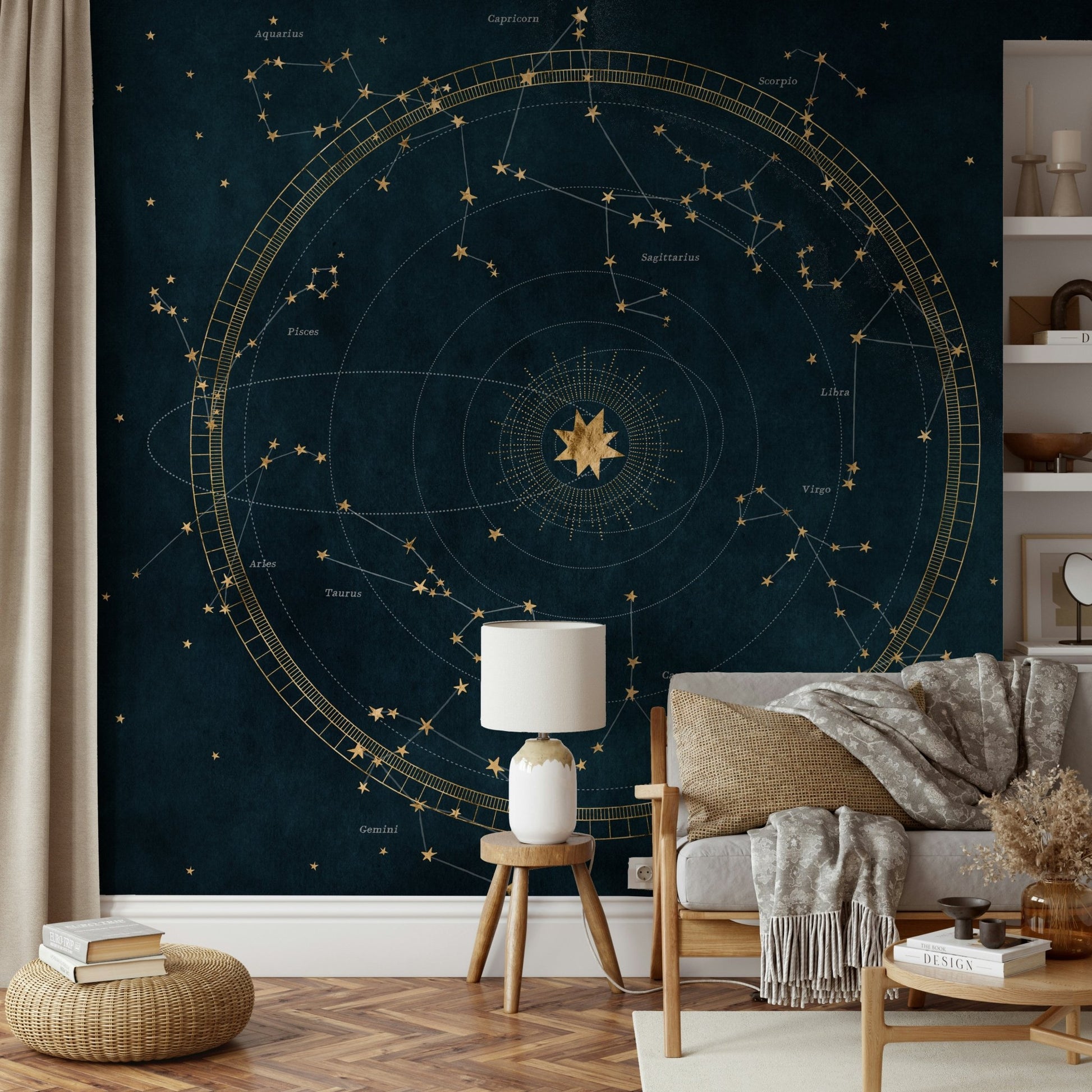 Astronomy-inspired celestial chart wall mural

