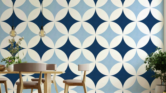 A wall mural of a peaceful celestial pattern.

