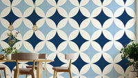 A wall mural of a peaceful celestial pattern.

