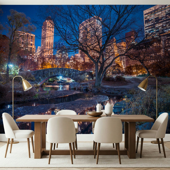 Central Park at night wall mural with glowing city skyline GD7304
