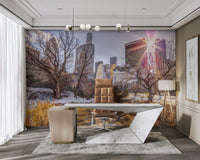 Iconic New York City skyline in the background.

