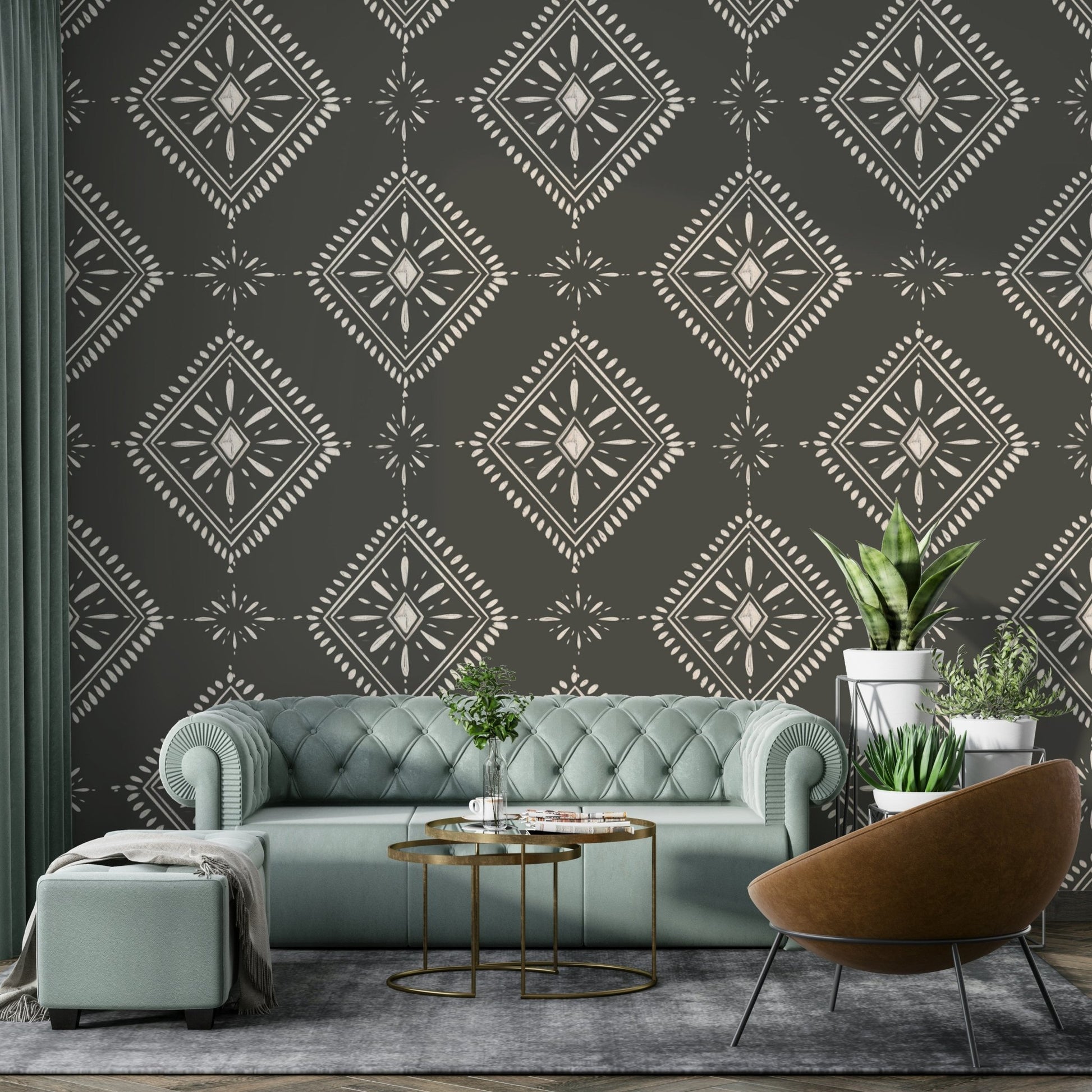 Close-up of chic diamond wallpaper texture

