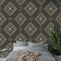 Office wall with modern diamond pattern wallpaper

