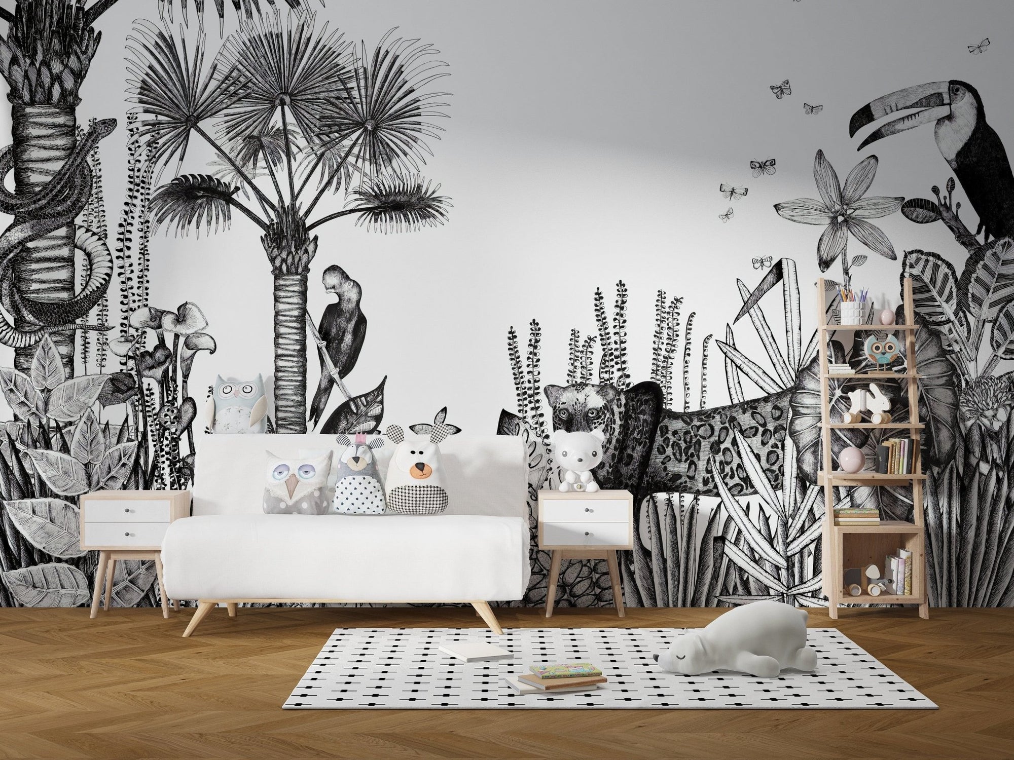 Charcoal tropical pencil art wallpaper mural A423
