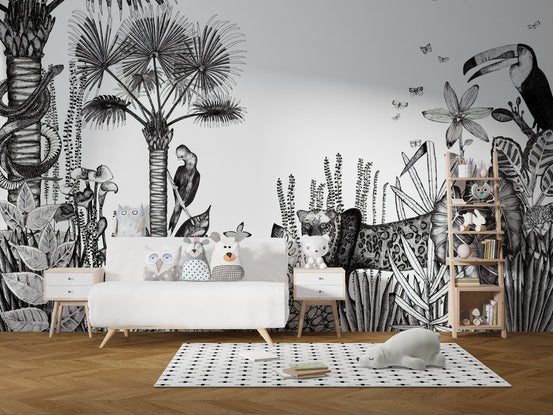 Charcoal tropical pencil art wallpaper mural A423
