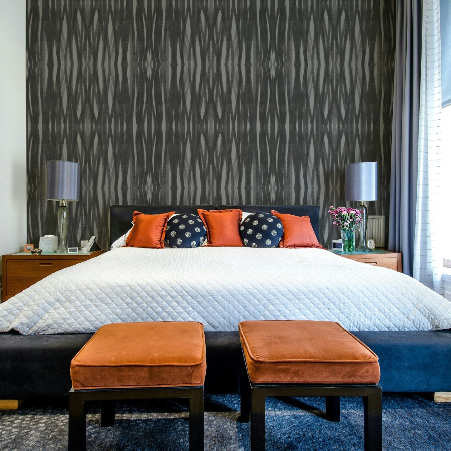 Deep grey wallpaper with repeat pattern

