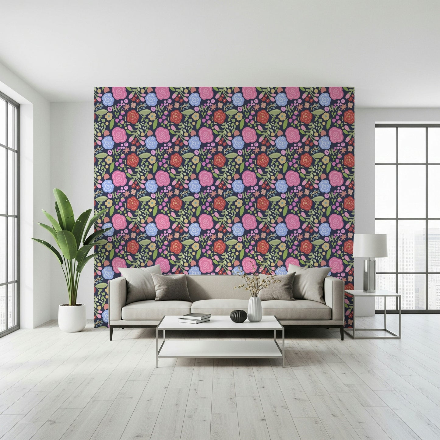 A beautiful modern art wall mural of delicate flowers.