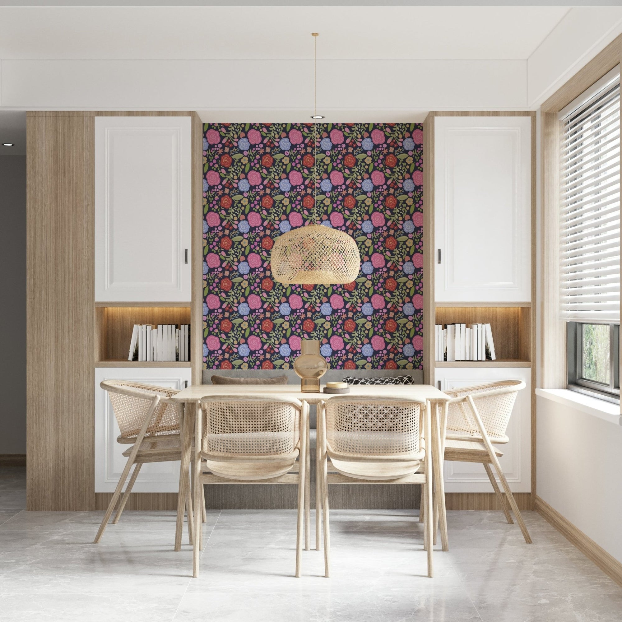 A beautiful charming floral wallpaper mural with vibrant spring bloom flowers., GD5974