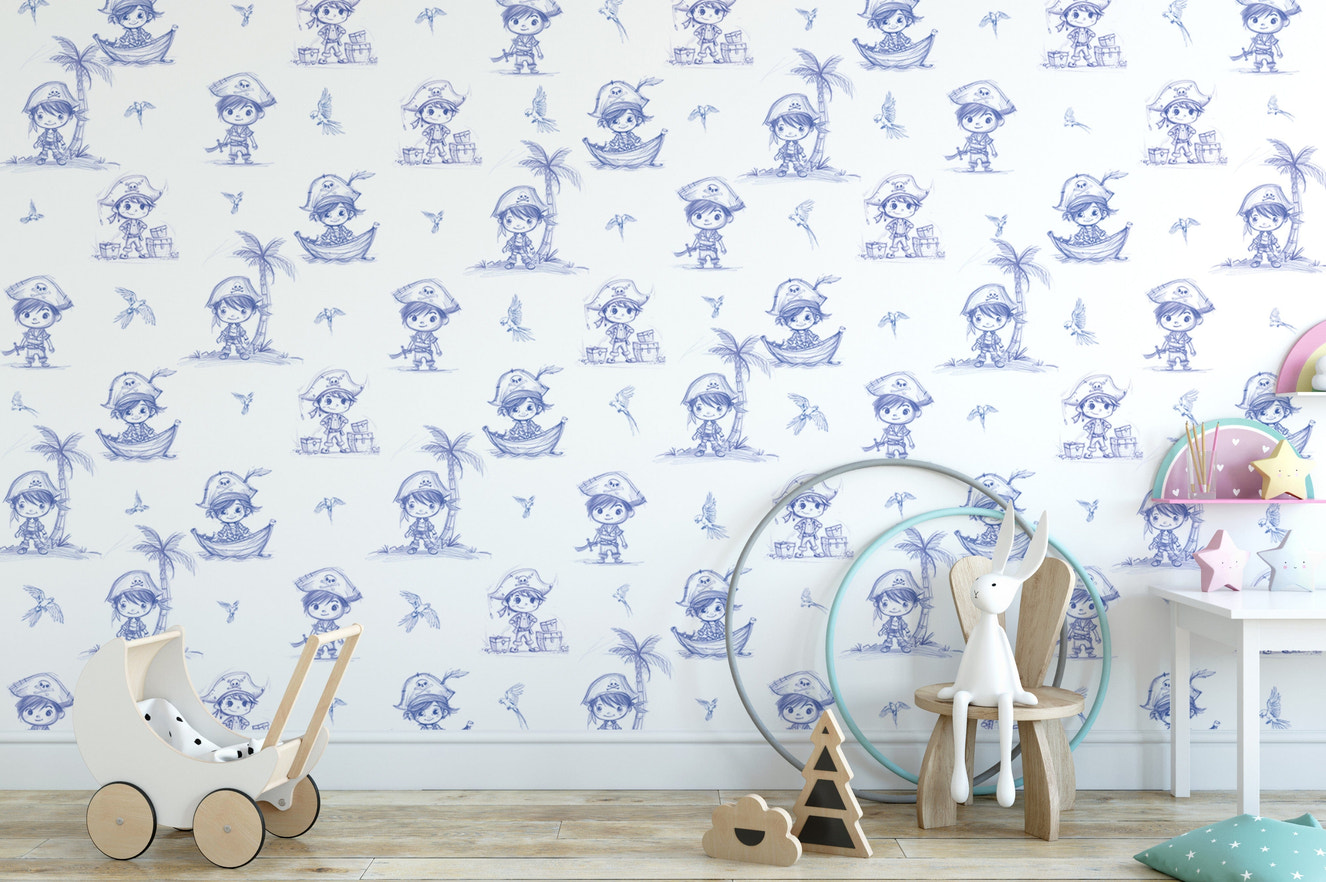 Nautical pirate ship wall mural