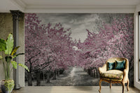 Mural of a blossom-covered alley for dreamy, seasonal charm.

