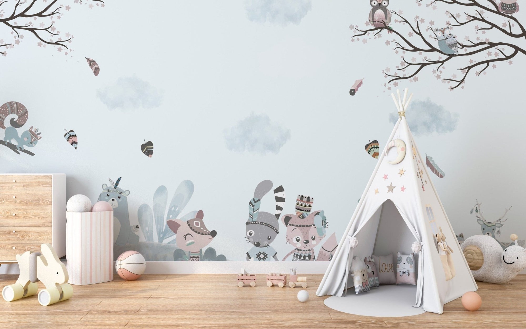 Sweet critters mural for a playful storybook theme B849
