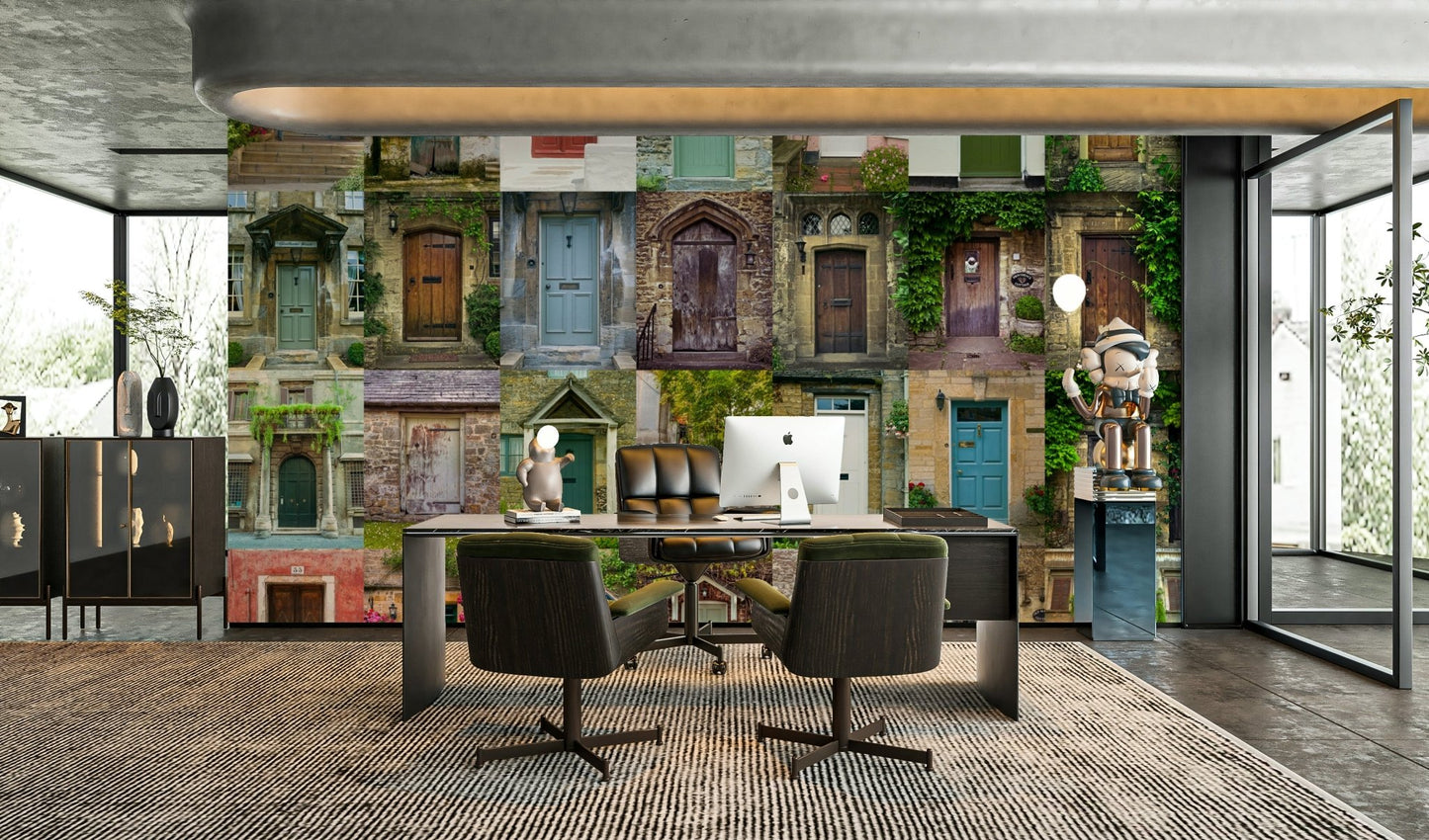 The colors are soft and muted, with various shades of pink, green, and blue.

