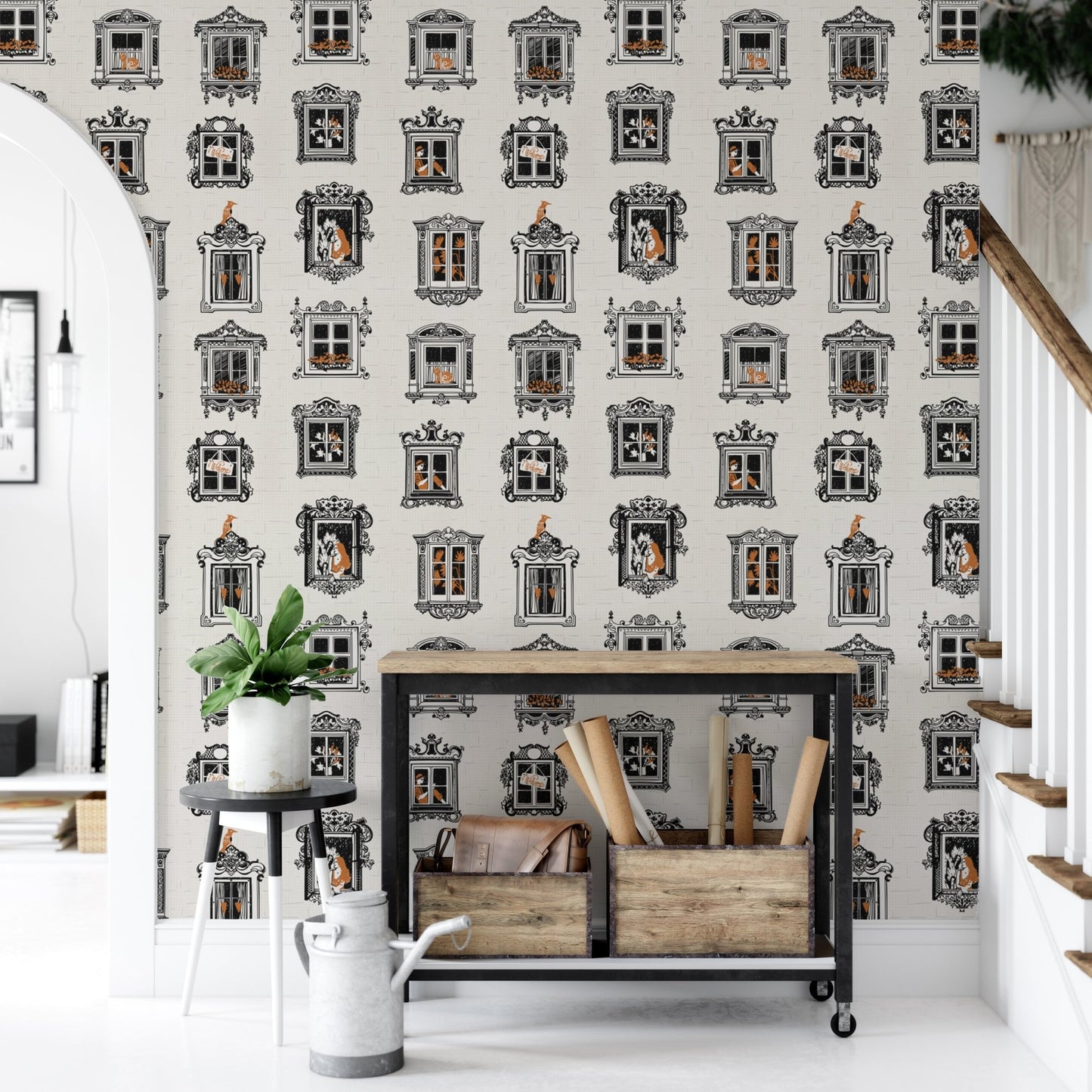 Vintage Cats and Floral Wallpaper Mural, AN20
