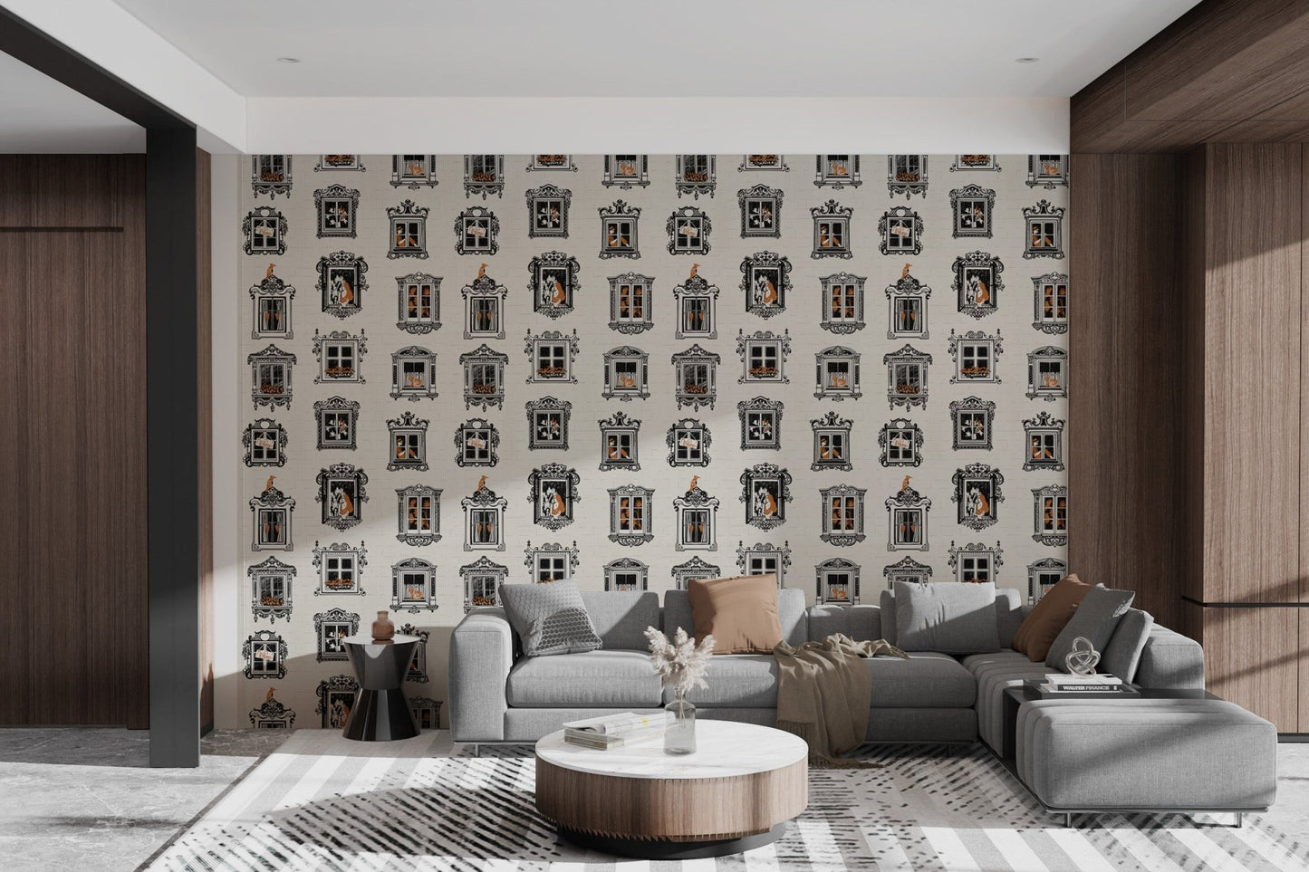 Whimsical Cat-Themed Vintage Wall Mural, AN20