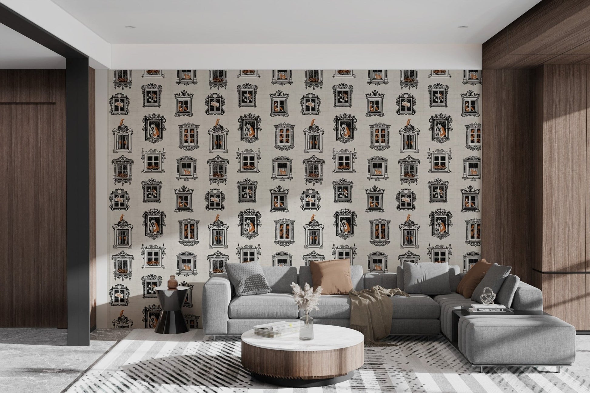 Whimsical Cat-Themed Vintage Wall Mural, AN20