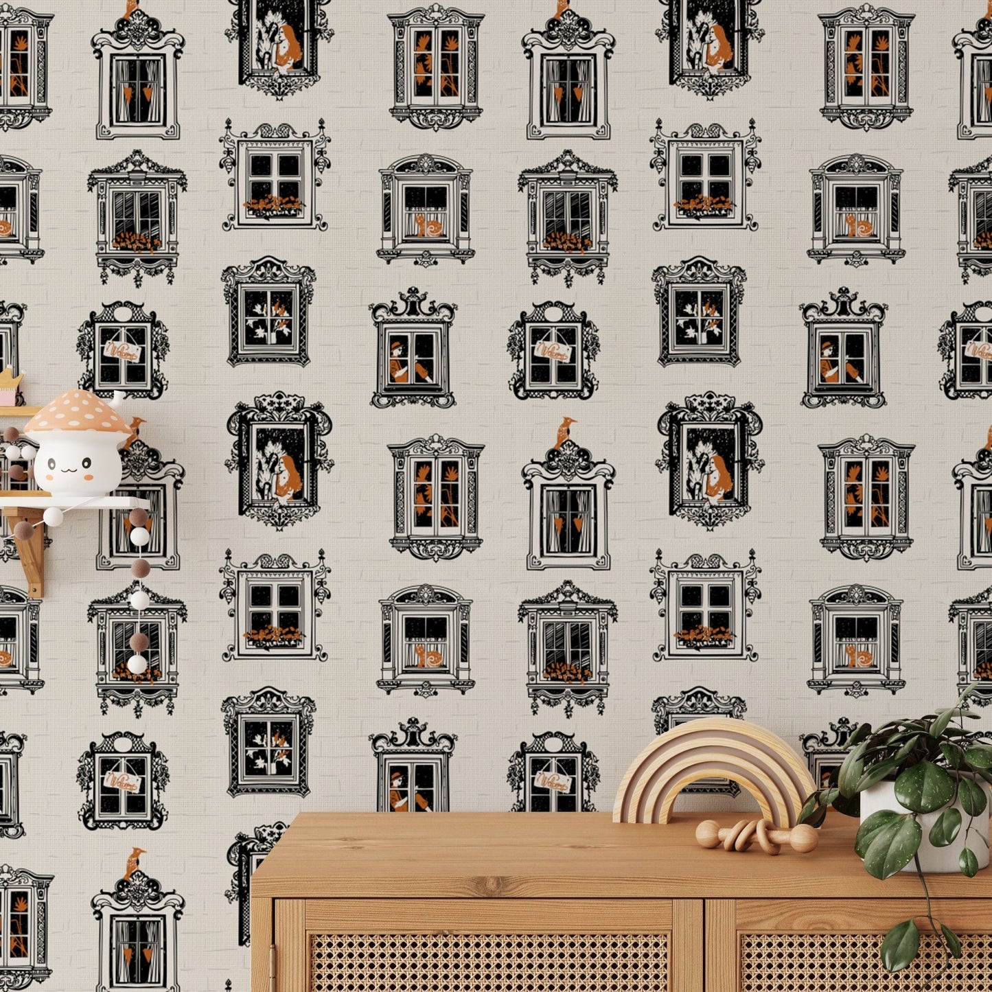 Decorative Feline-Themed Vintage Wall Mural, AN20