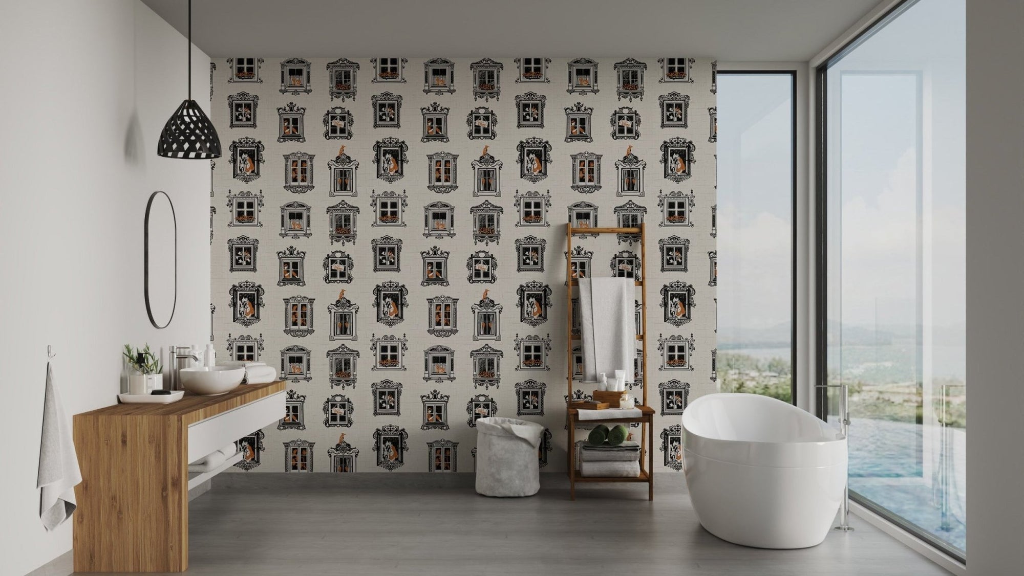 Artistic Feline Vintage Pattern Wallpaper, AN20