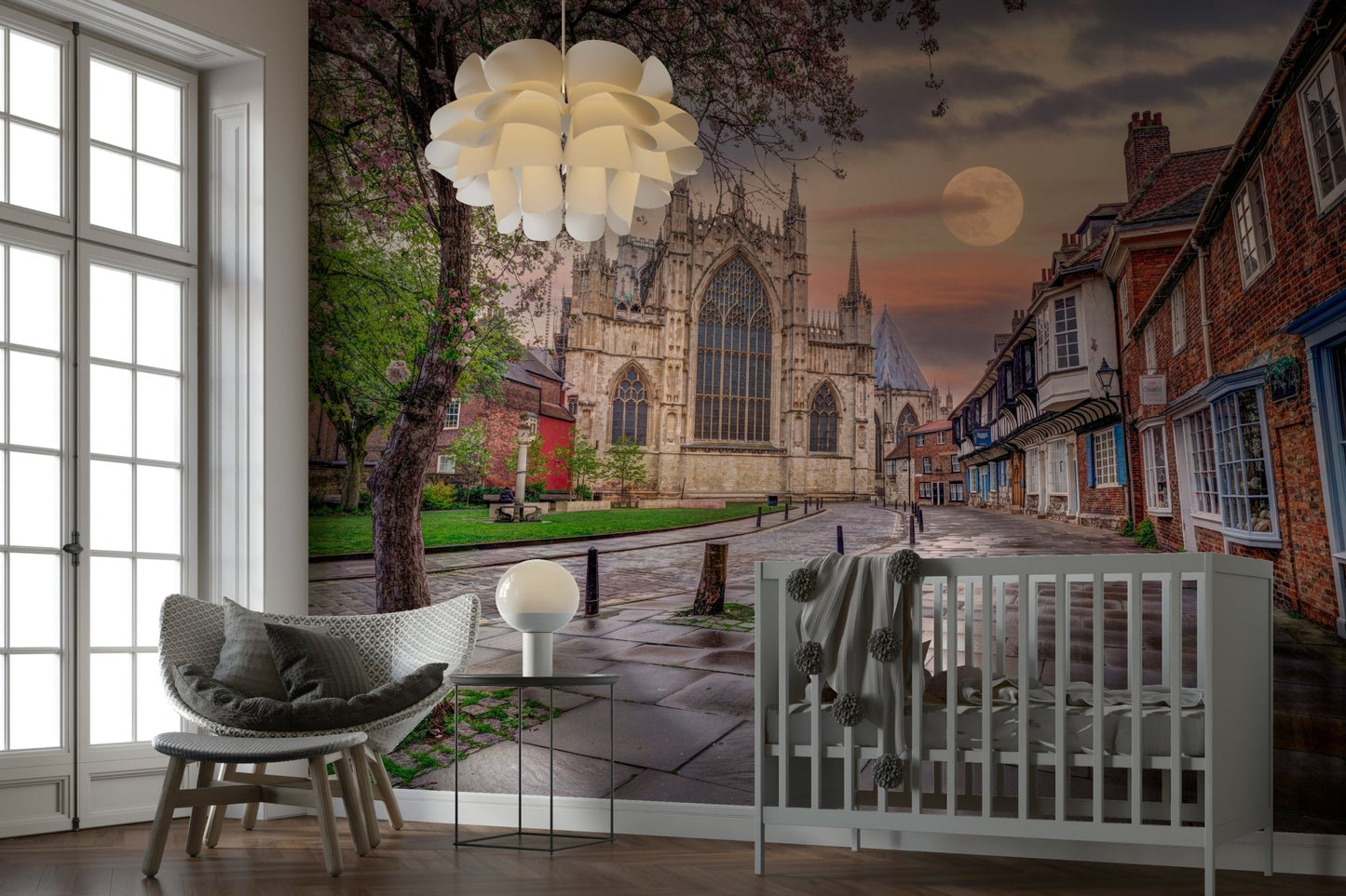 Grand cathedral at dusk mural
